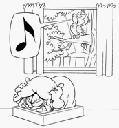 coloriage garfield reveille par le chant des oiseaux